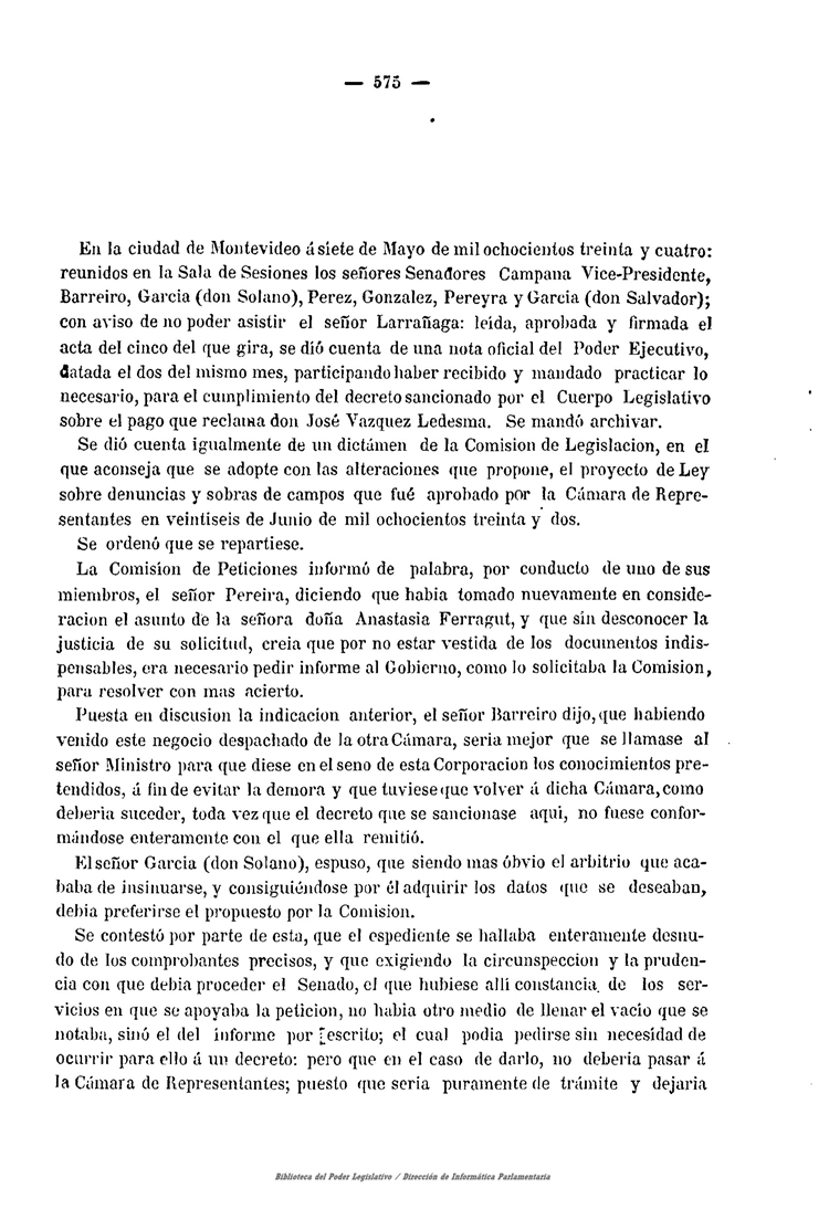 DIARIO DE SESIONES DE LA CAMARA DE SENADORES del 07/05/1834